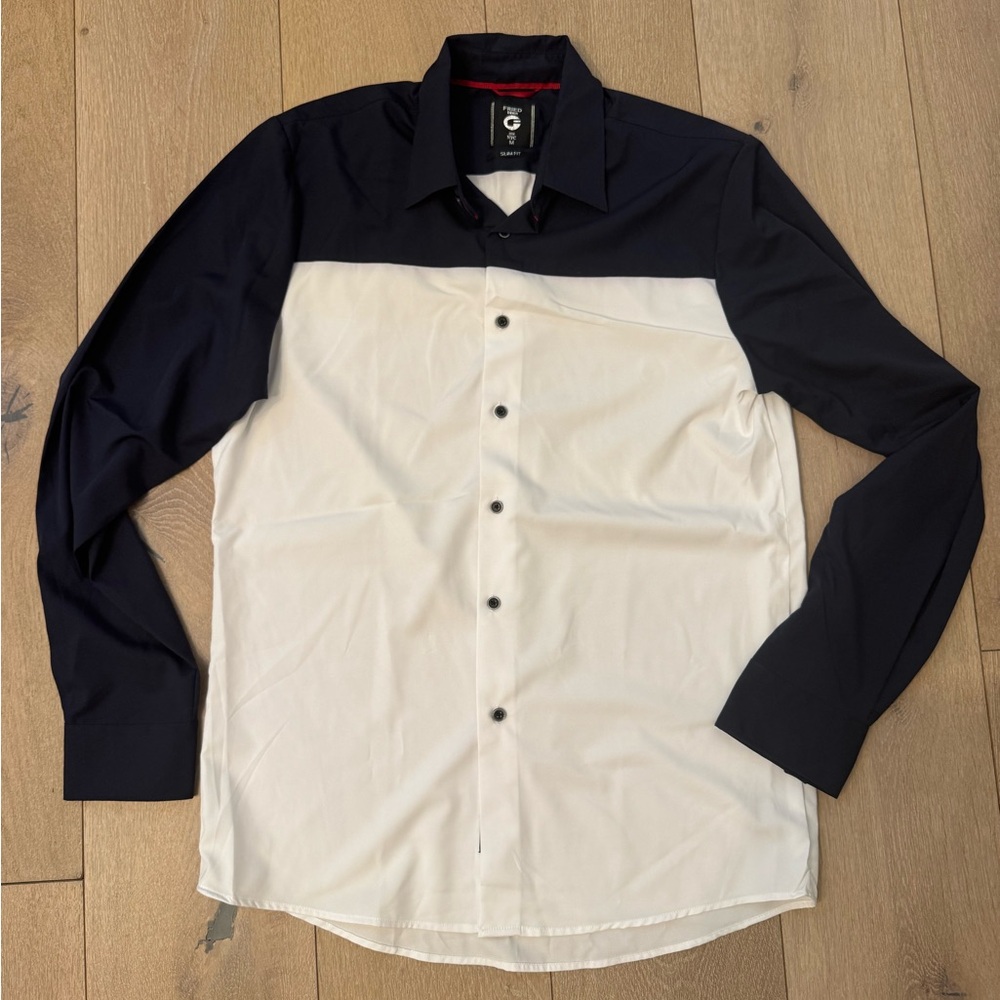 Elegant Two-Tone Navy and White Dress Shirt